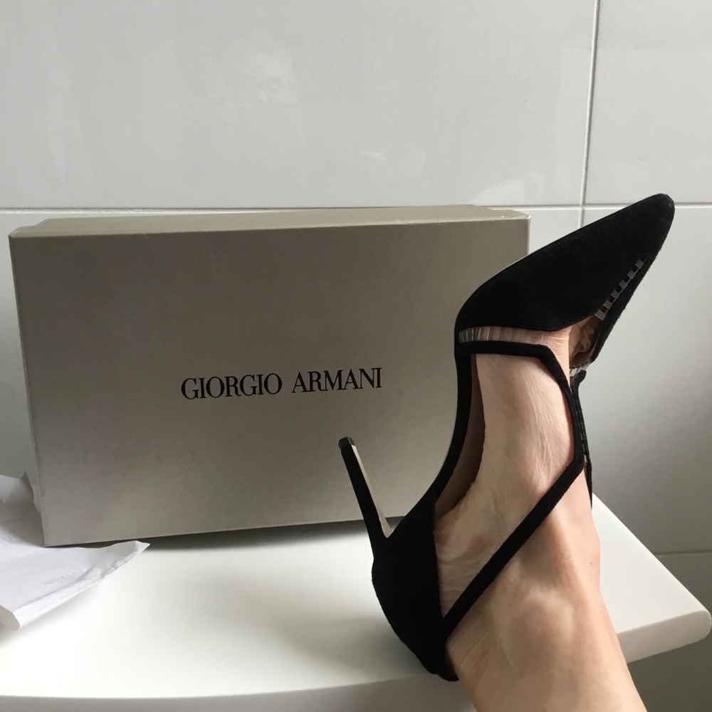 Giorgio Armani black suede heels. - Picture 2 of 16